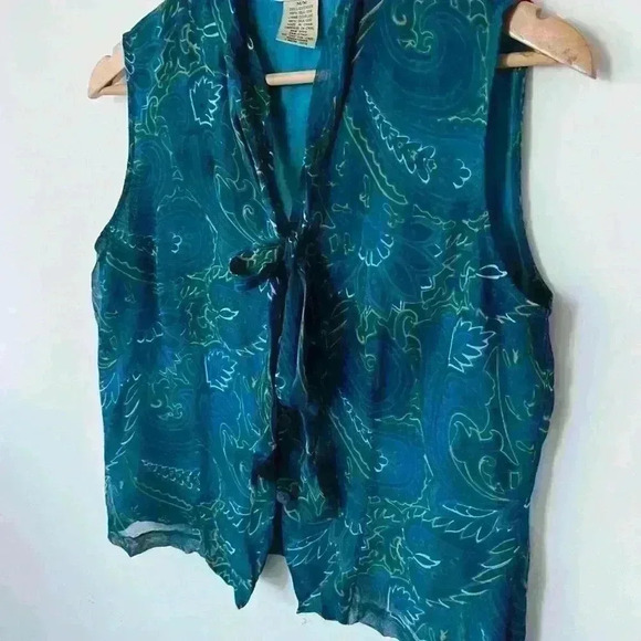 Vintage New York City Design Co Paisley Green Fairy Core Silk Tunic Medium - Picture 7 of 10